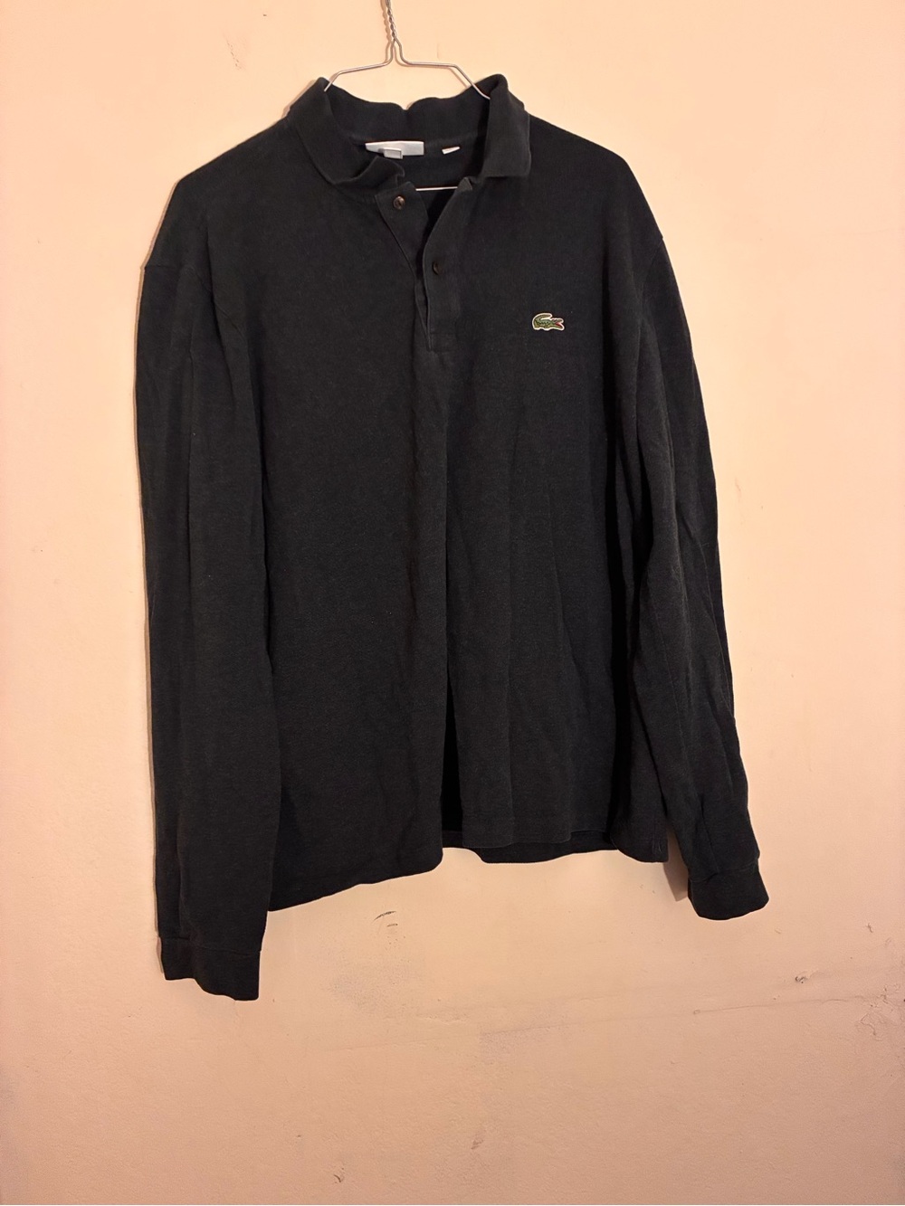 Lacoste Men's Long-Sleeve Black/dark grey Polo with Green Crocodile